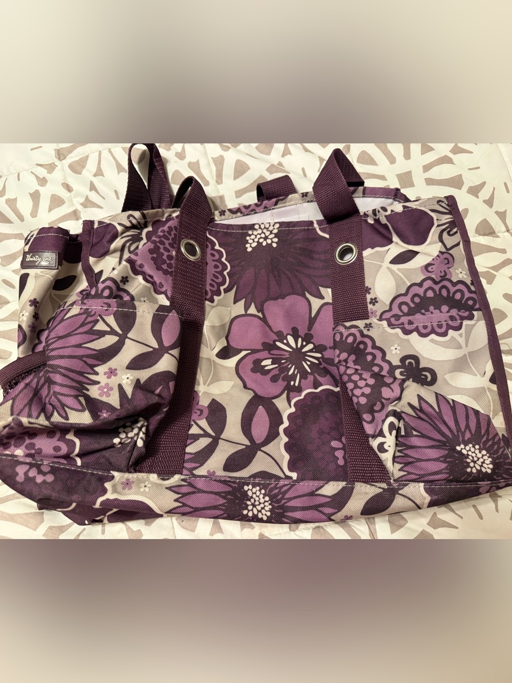 Thirty-one organizing Utility Tote Plum Awesome Blossom EUC